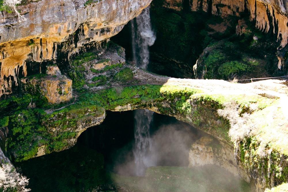 a waterfall in a cave