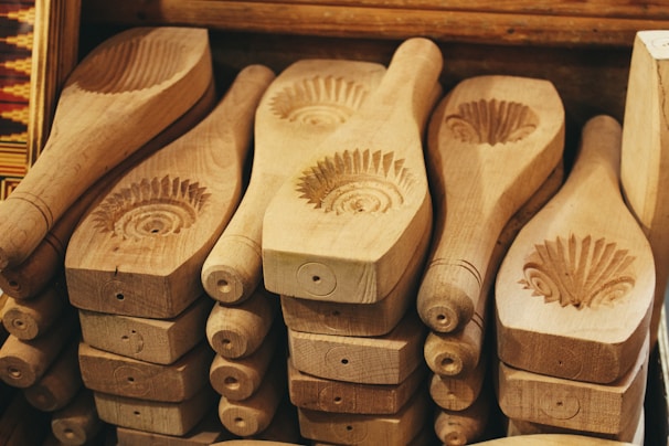 a group of wooden spoons