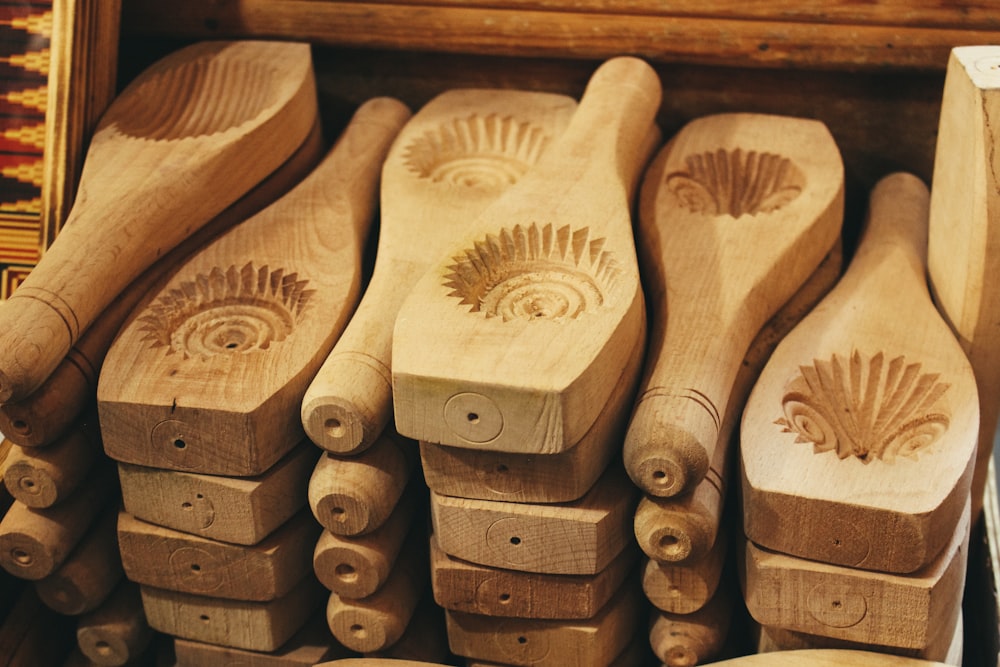 a group of wooden spoons