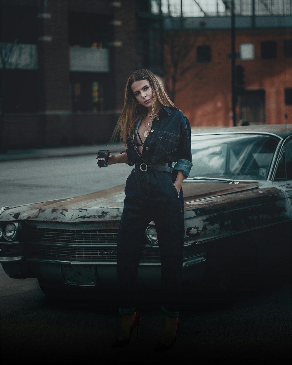 a person standing on a car