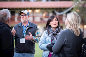 a group of people talking