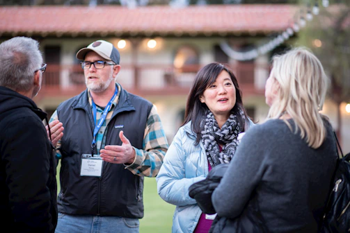 a group of people talking