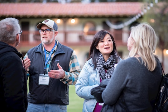 a group of people talking