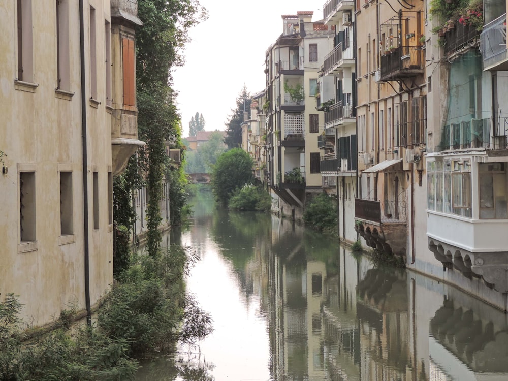 a canal between buildings