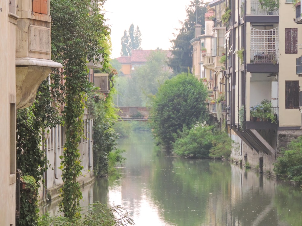 a canal between buildings