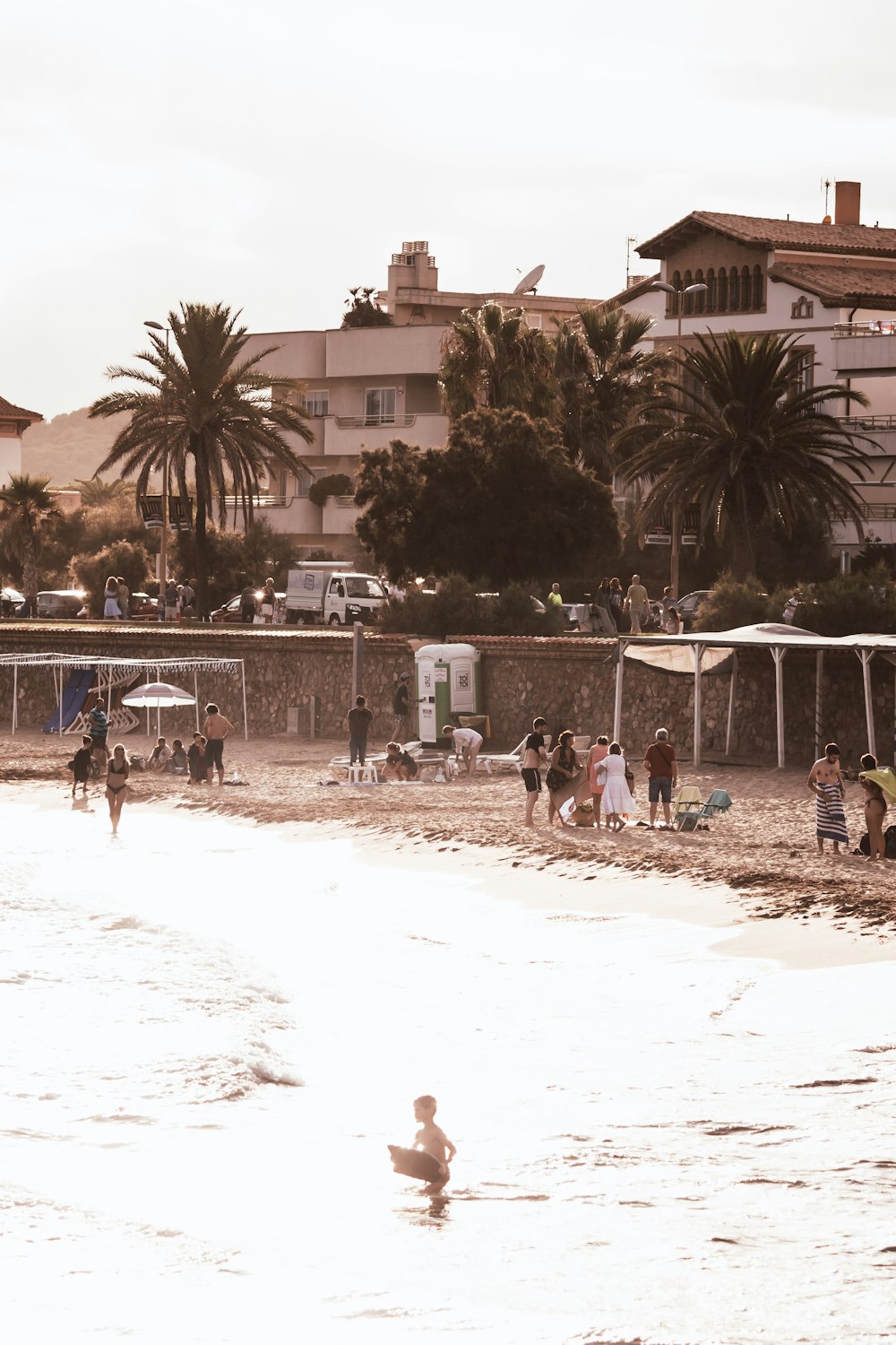 a group of people on a beach