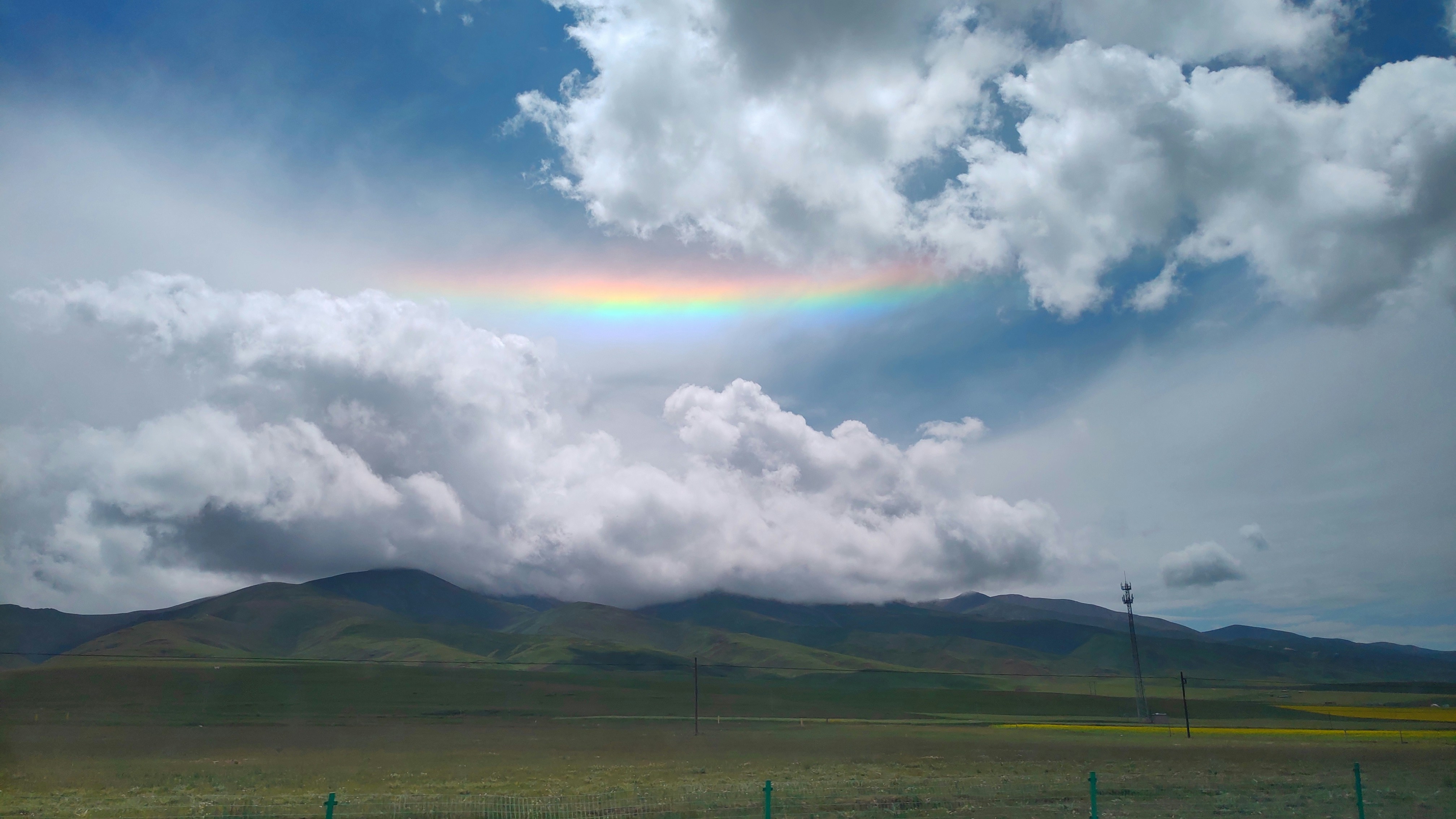 a rainbow over a field