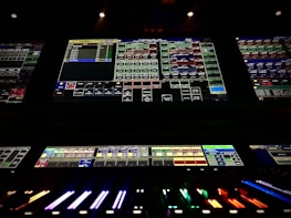 Modern security control panel with multiple screens showing surveillance feeds.