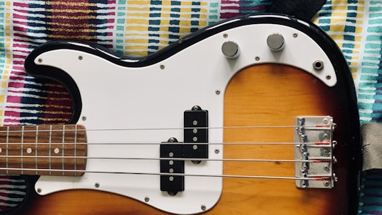a brown electric guitar