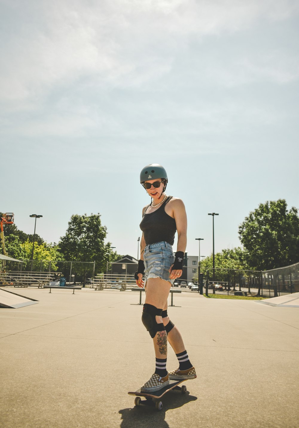 a man wearing a helmet and roller skates