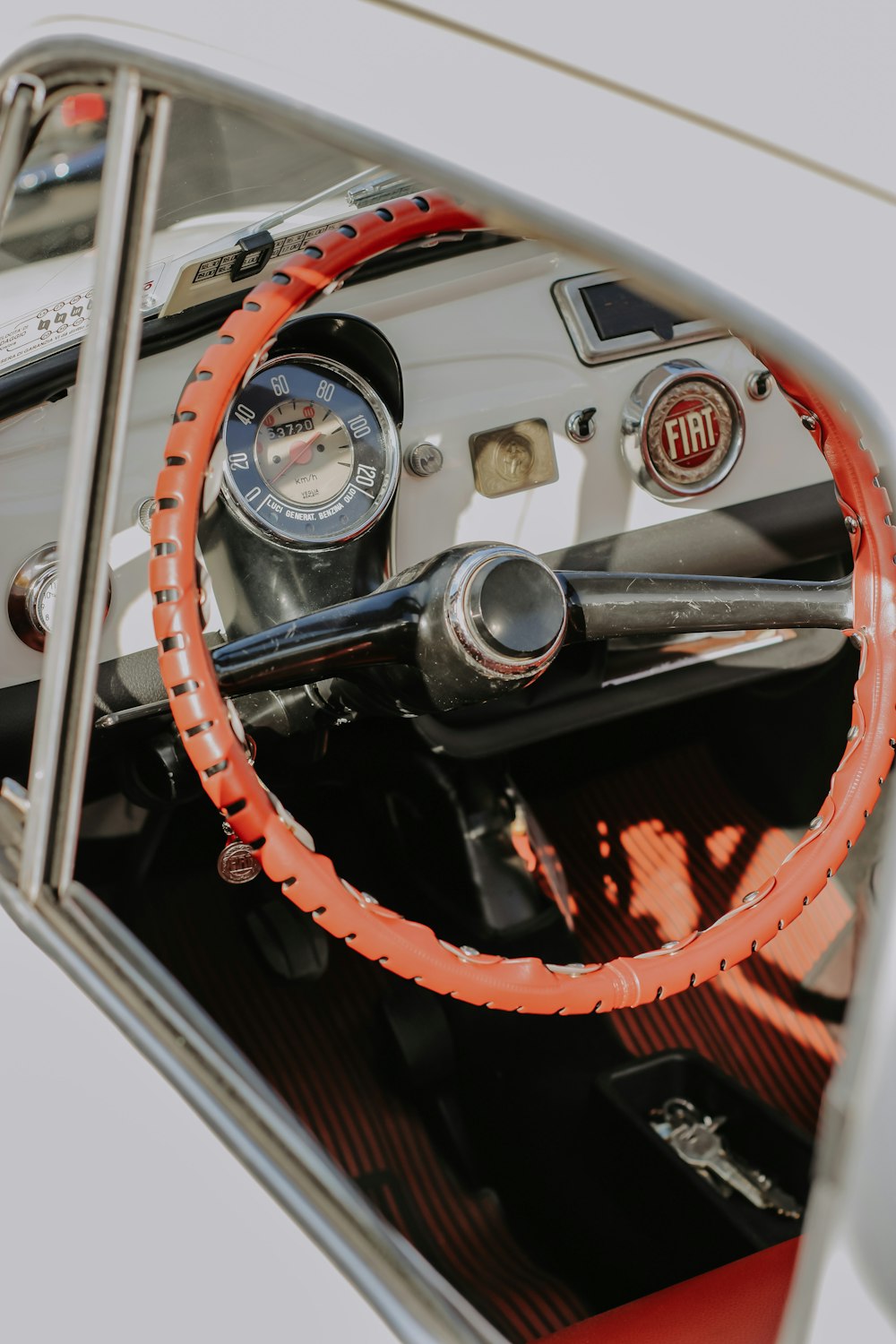 a car with a steering wheel