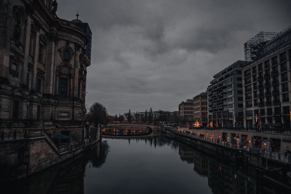 a river with buildings along it