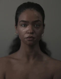 Before and after photos of hyperpigmentation treatment on an African woman's skin, highlighting natural glow