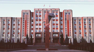 The Supreme Soviet building and the Lenin statue on 25 October street, Tiraspol