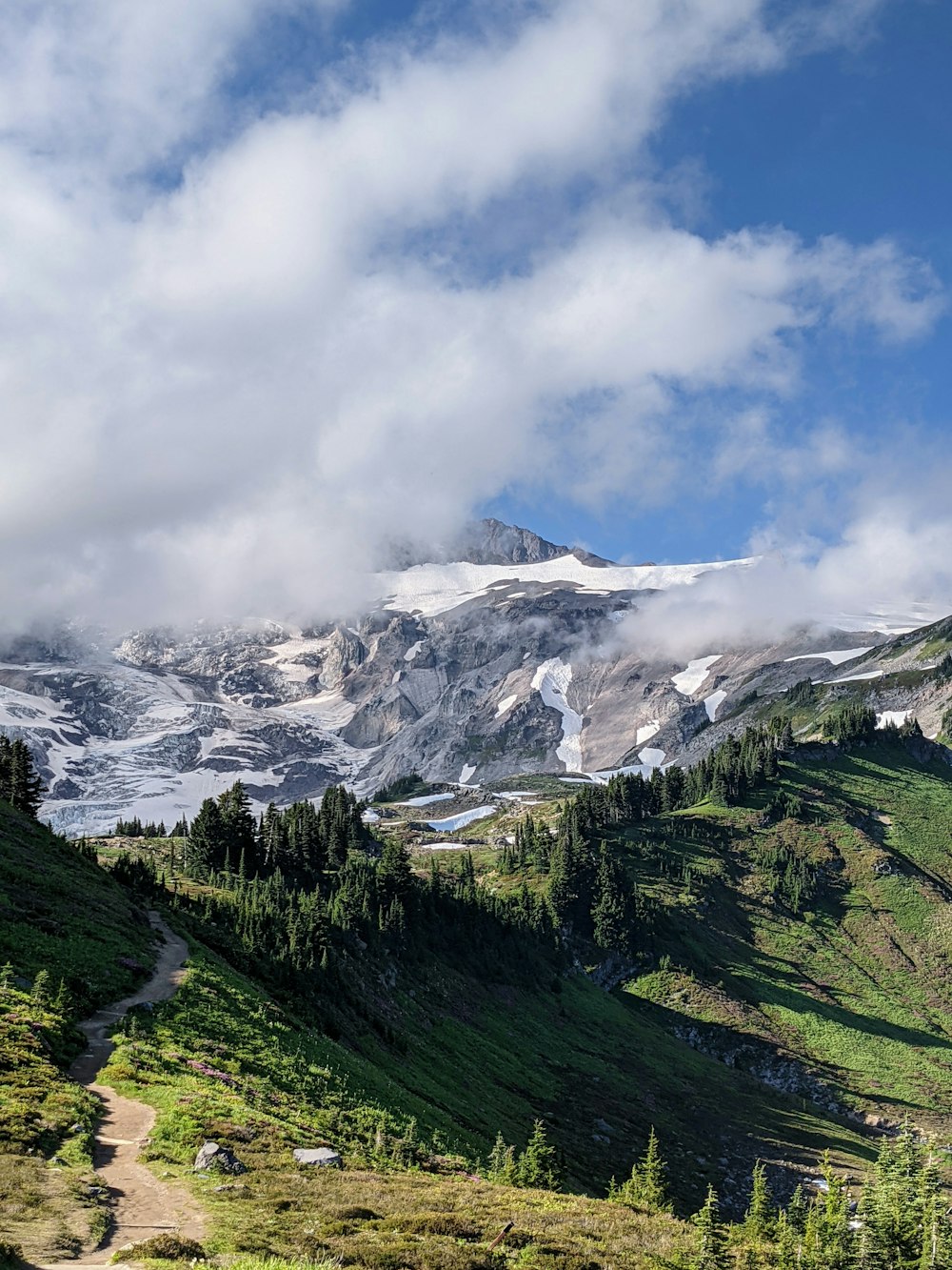 a mountain with snow