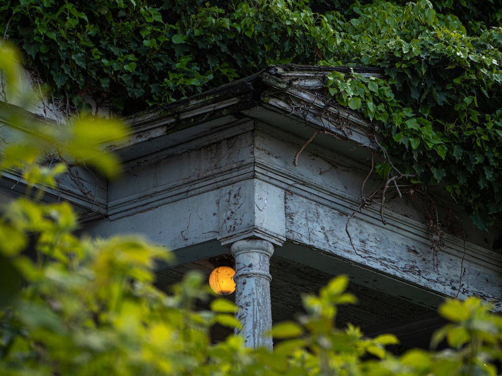 a wooden structure with a light on top