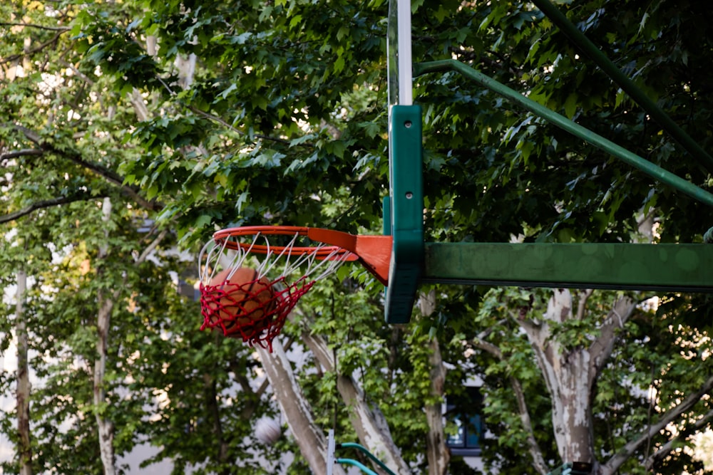 a red basket of fruit