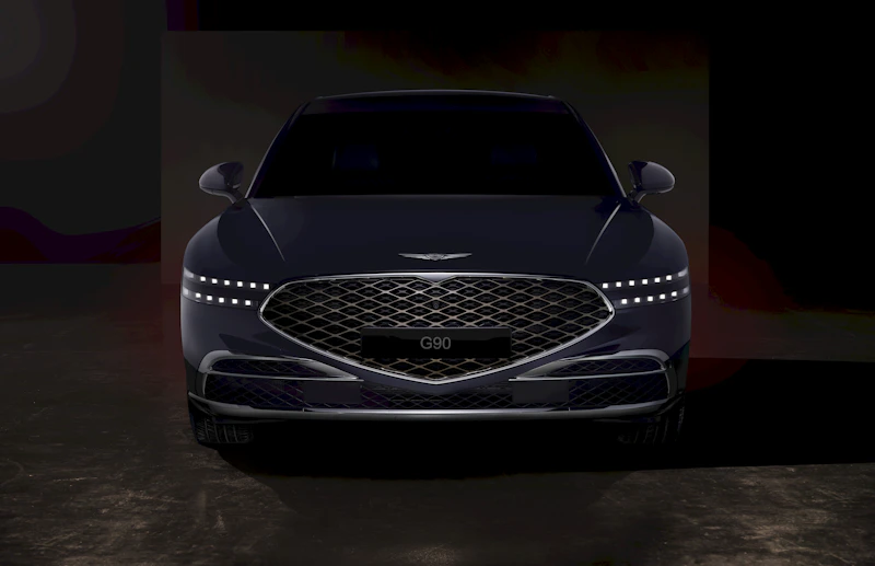 a black car with a silver grill