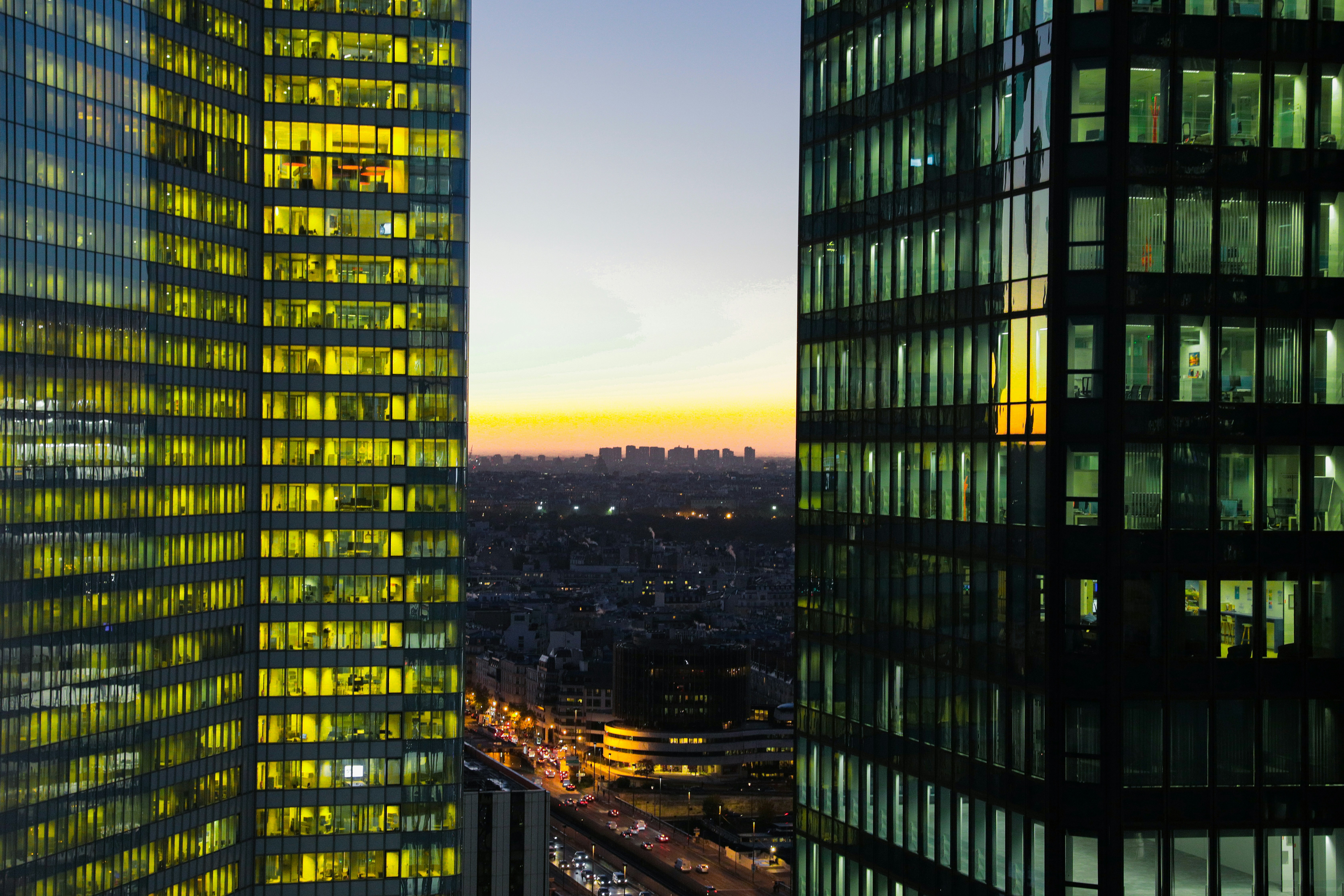 a view of a city from a high rise building