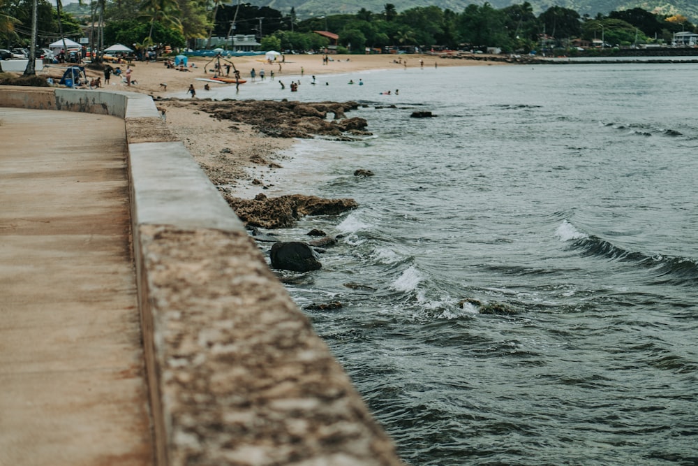 a beach with a pier