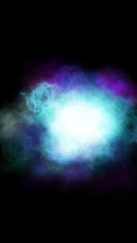 A vibrant blue nebula background with subtle stars and glowing light effects.