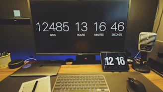 Countdown timer on a digital screen showing days left until exams