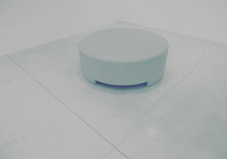 a white circular object on a tile floor