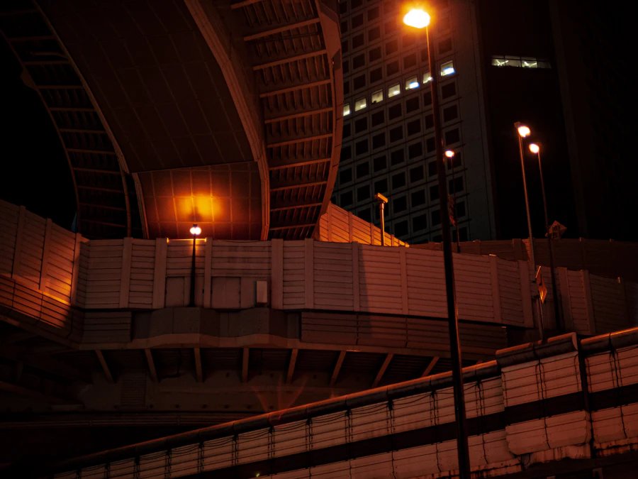 Tokyo Dome lit up at night during a packed baseball game