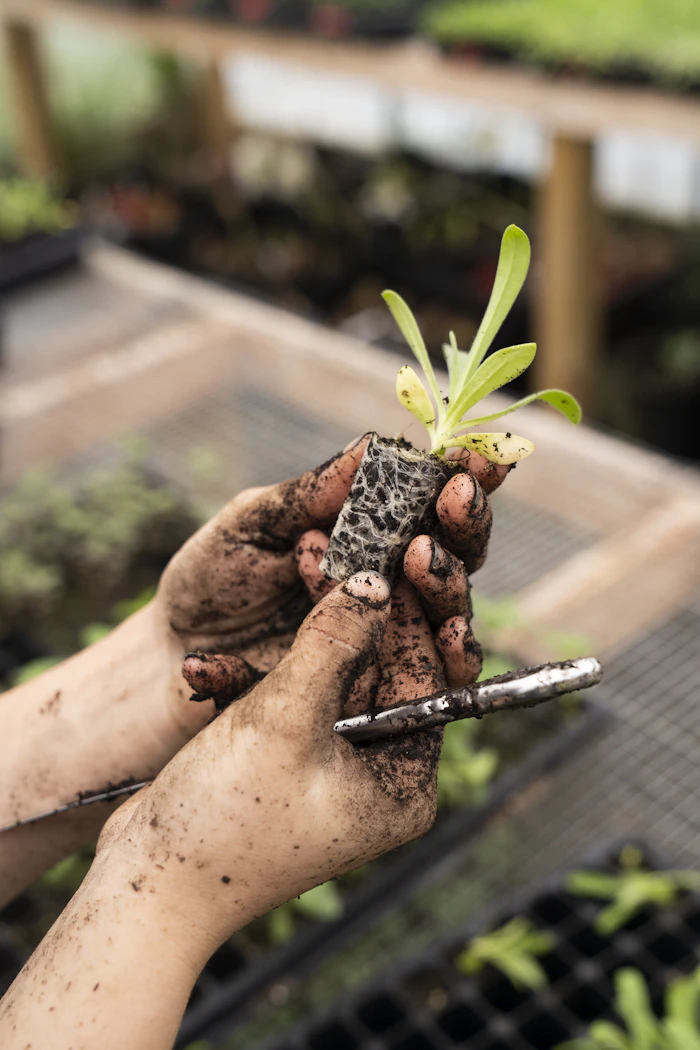 Farmer holding soil