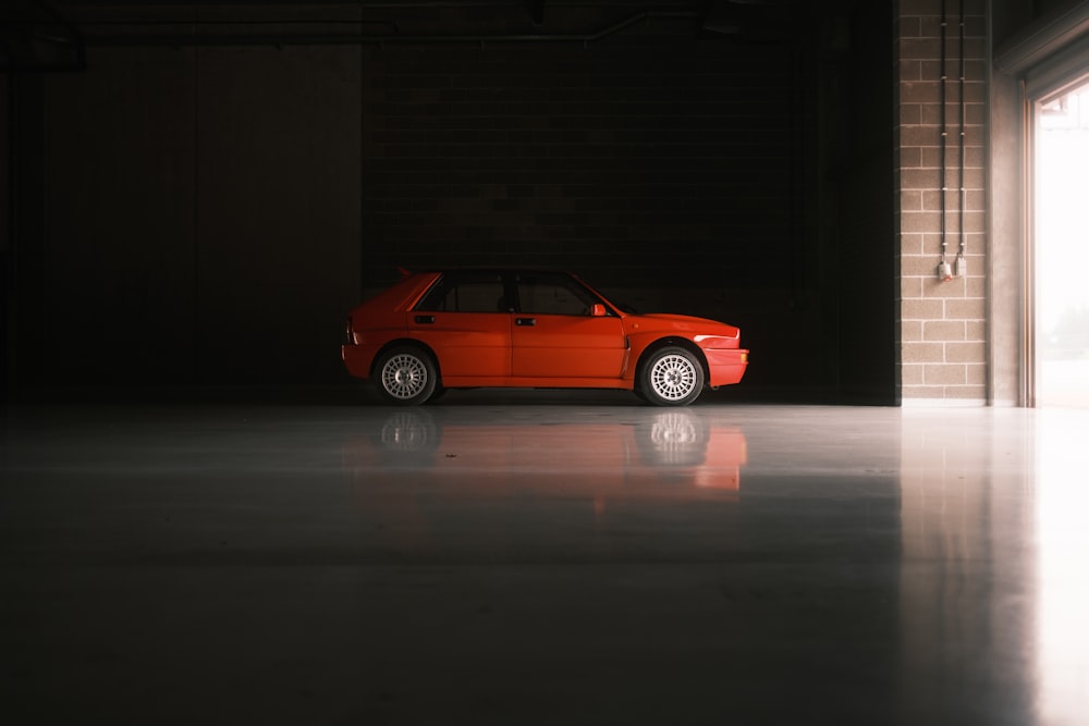 a car parked in a garage