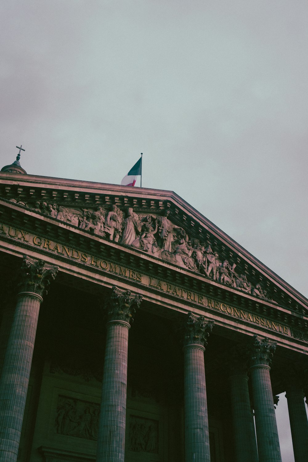 a building with a flag on top