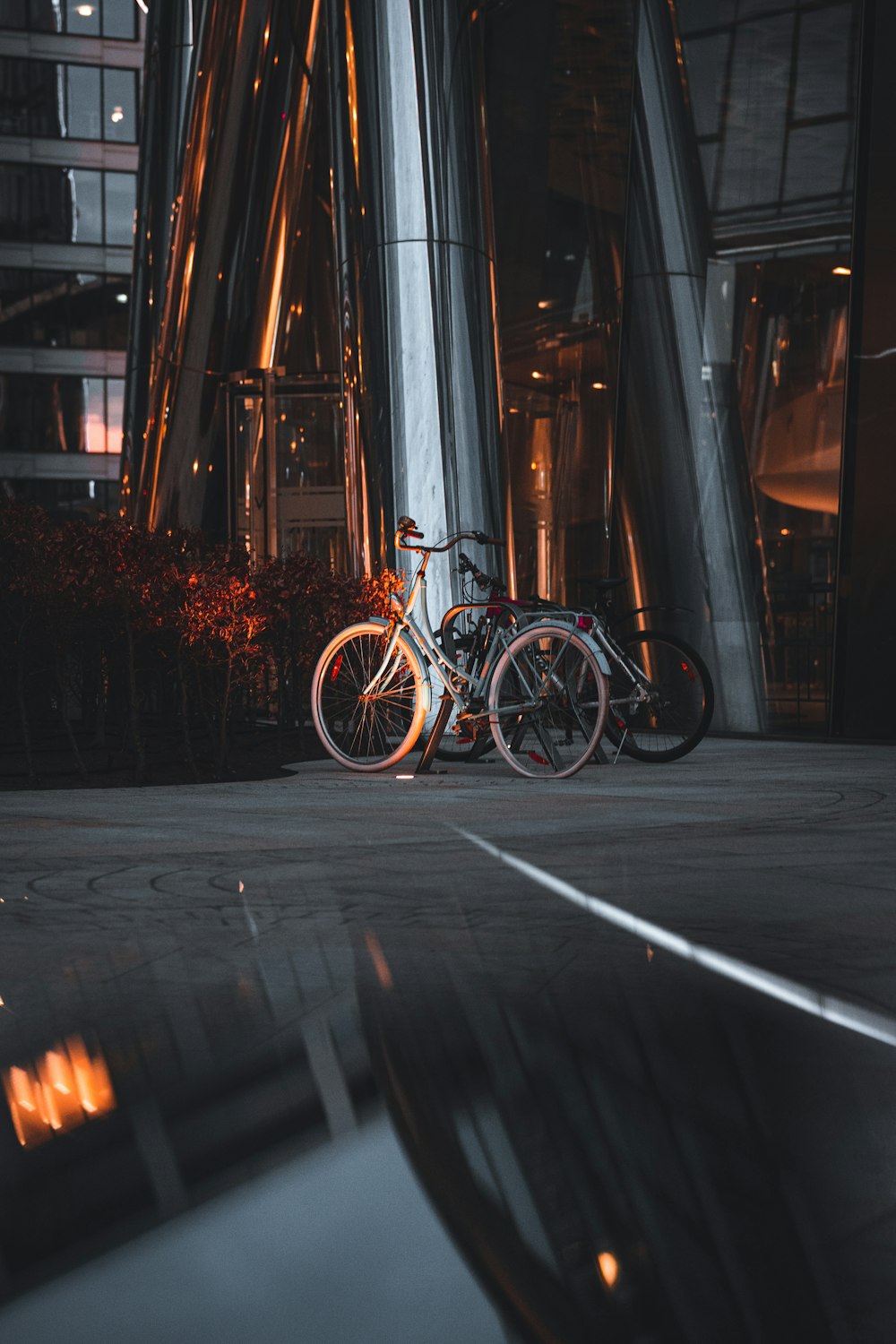 bicycles parked on a street