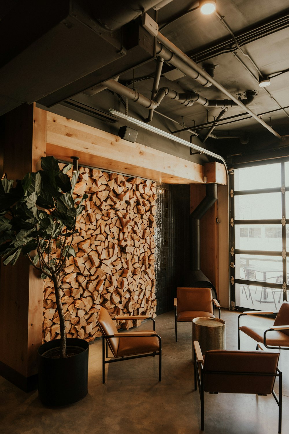 a room with chairs and a table