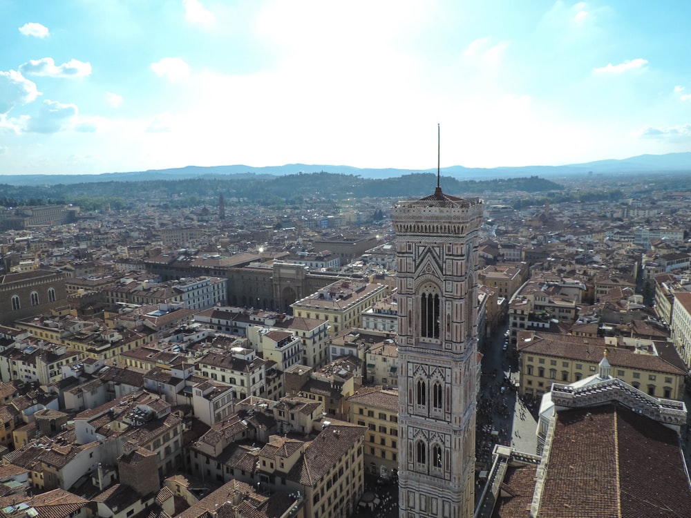 a large city with a tall tower