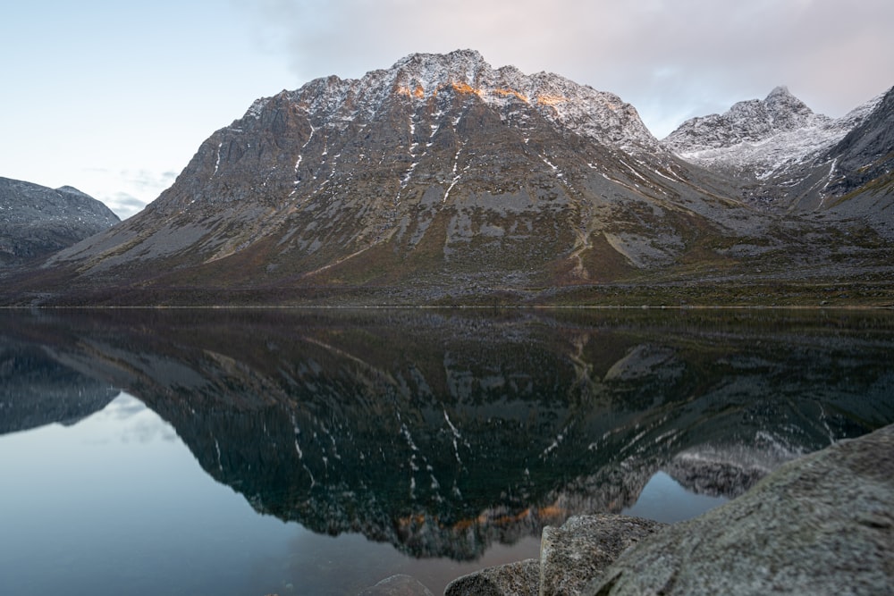 a mountain with snow