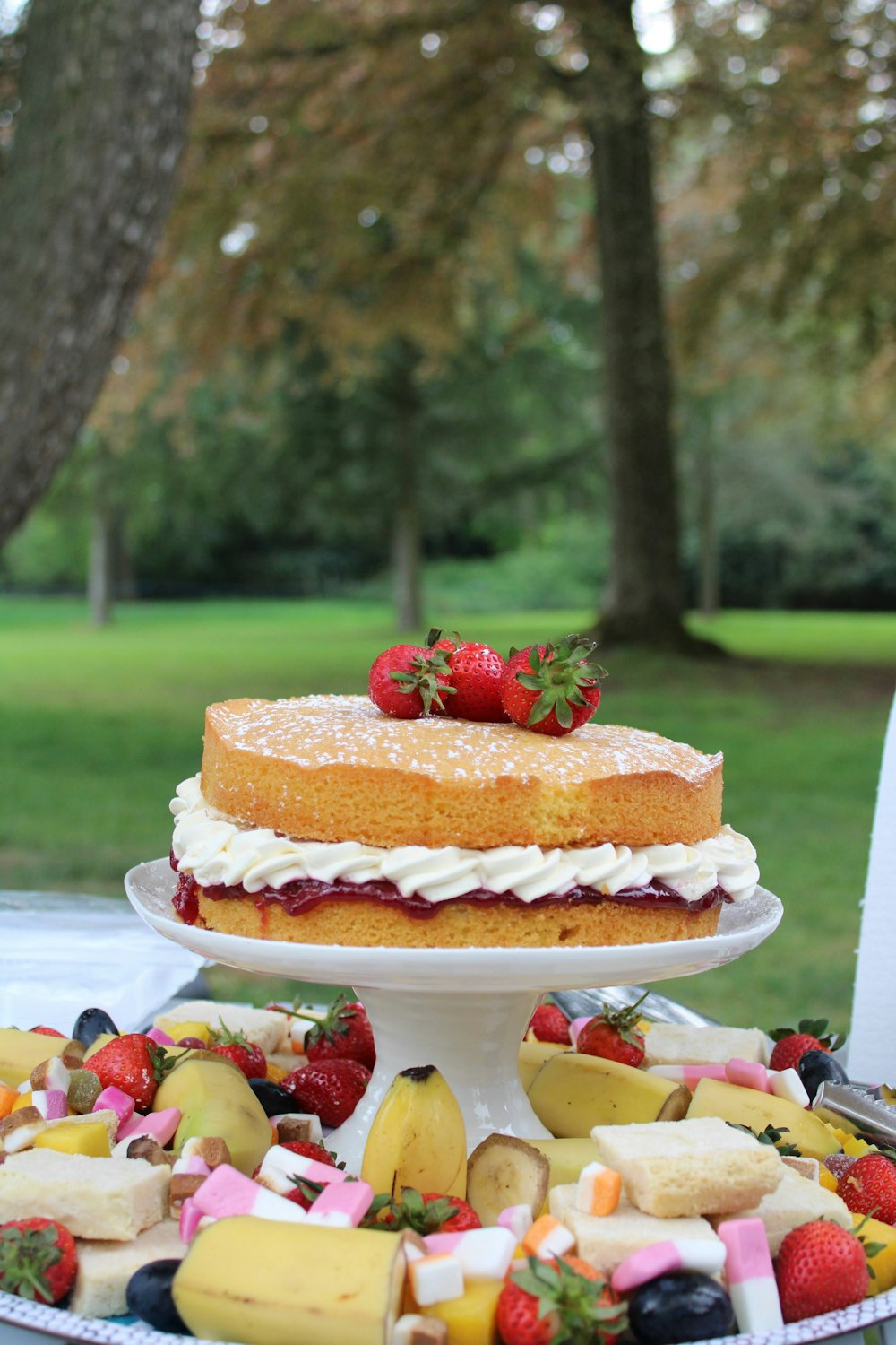 a cake with fruit on it