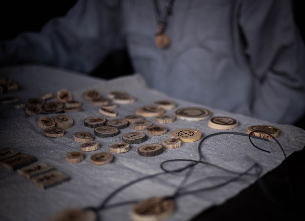 a table with coins on it