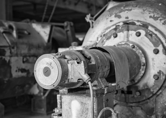 Close-up of industrial centrifugal pump mechanical seal housing