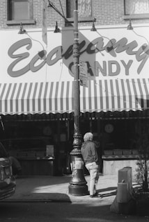 Vintage black-and-white photo of the original Hazzel Nut House storefront from 1956.