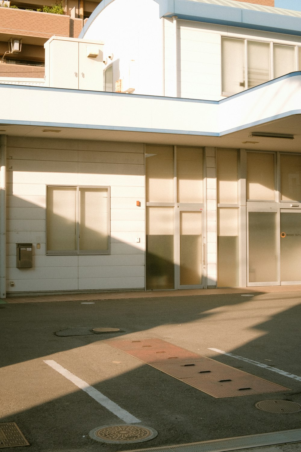 a building with a parking lot