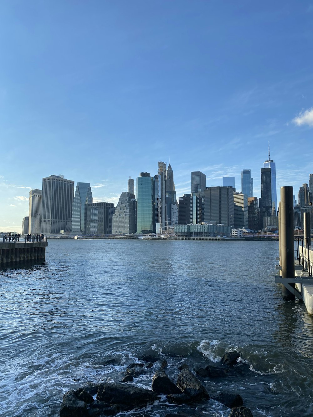 a city skyline across the water