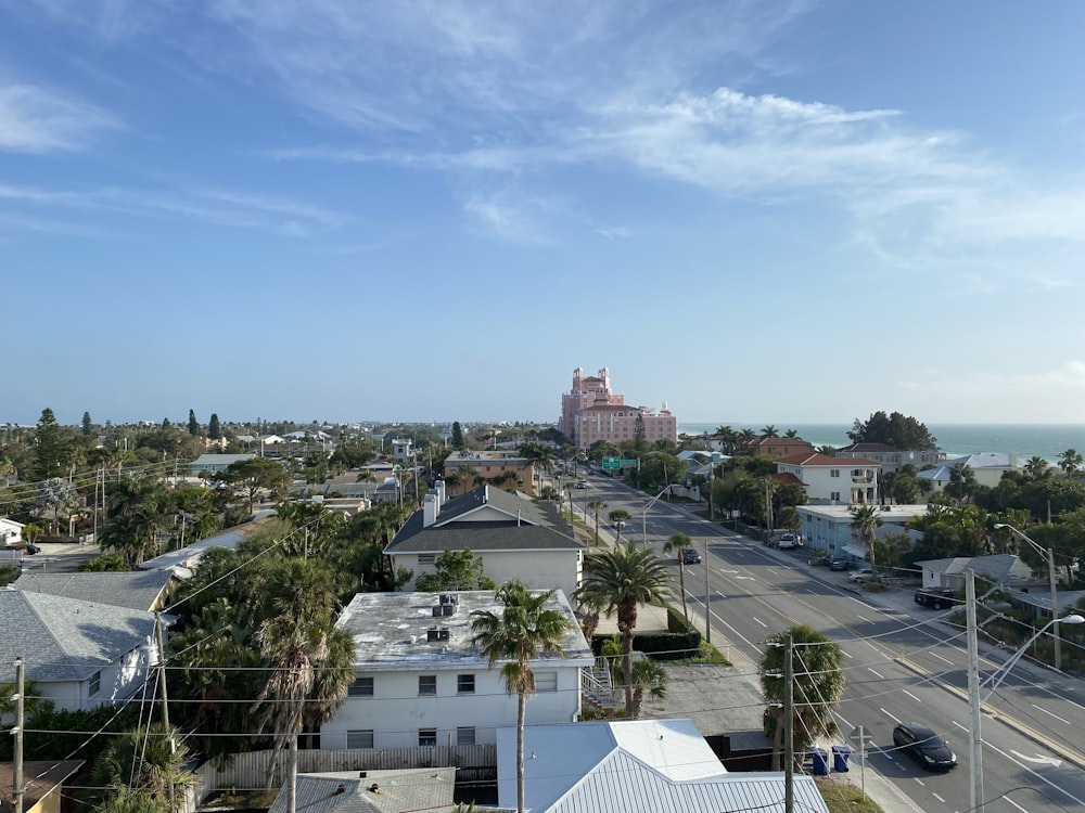 a city with many buildings and trees