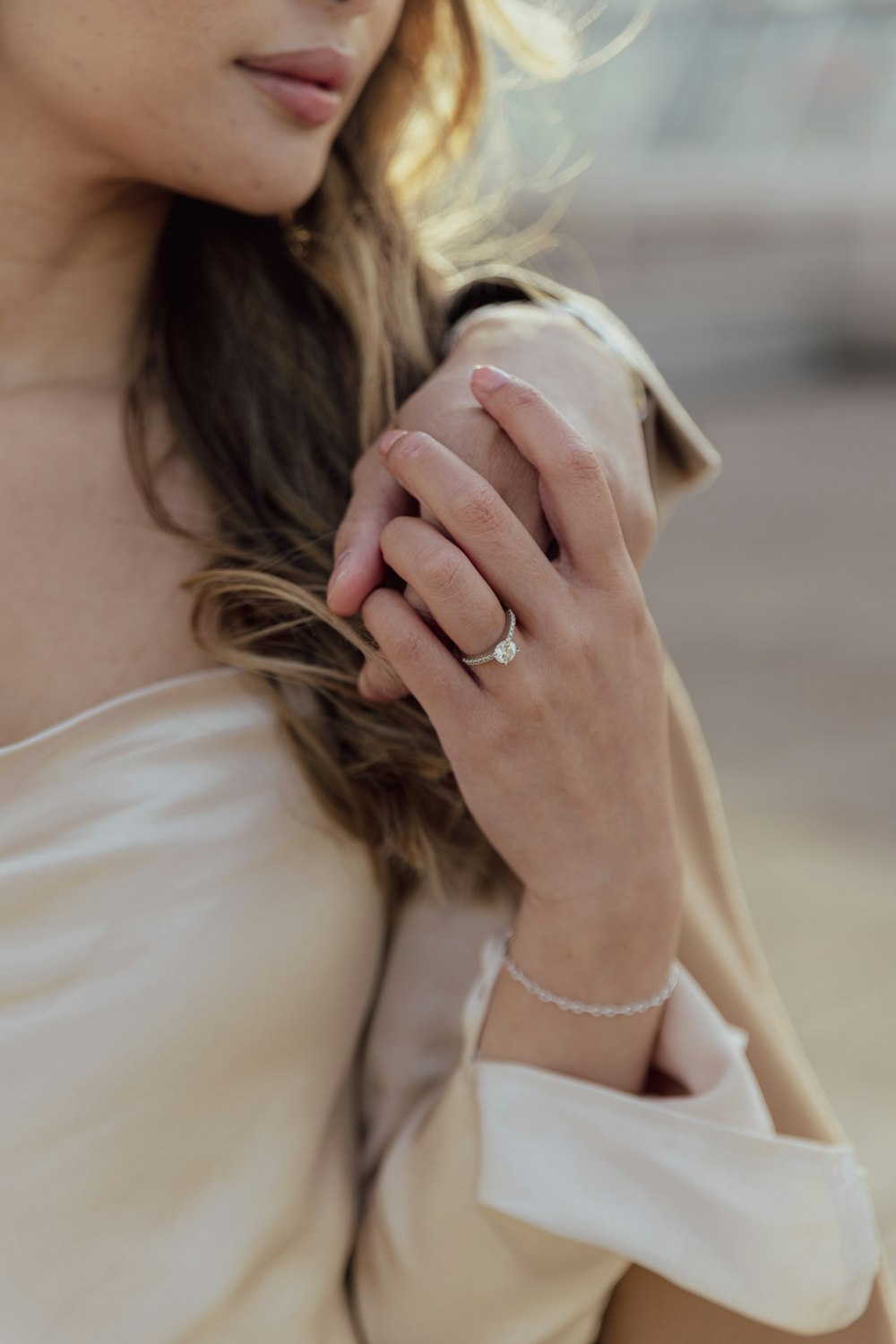 a woman holding her hair