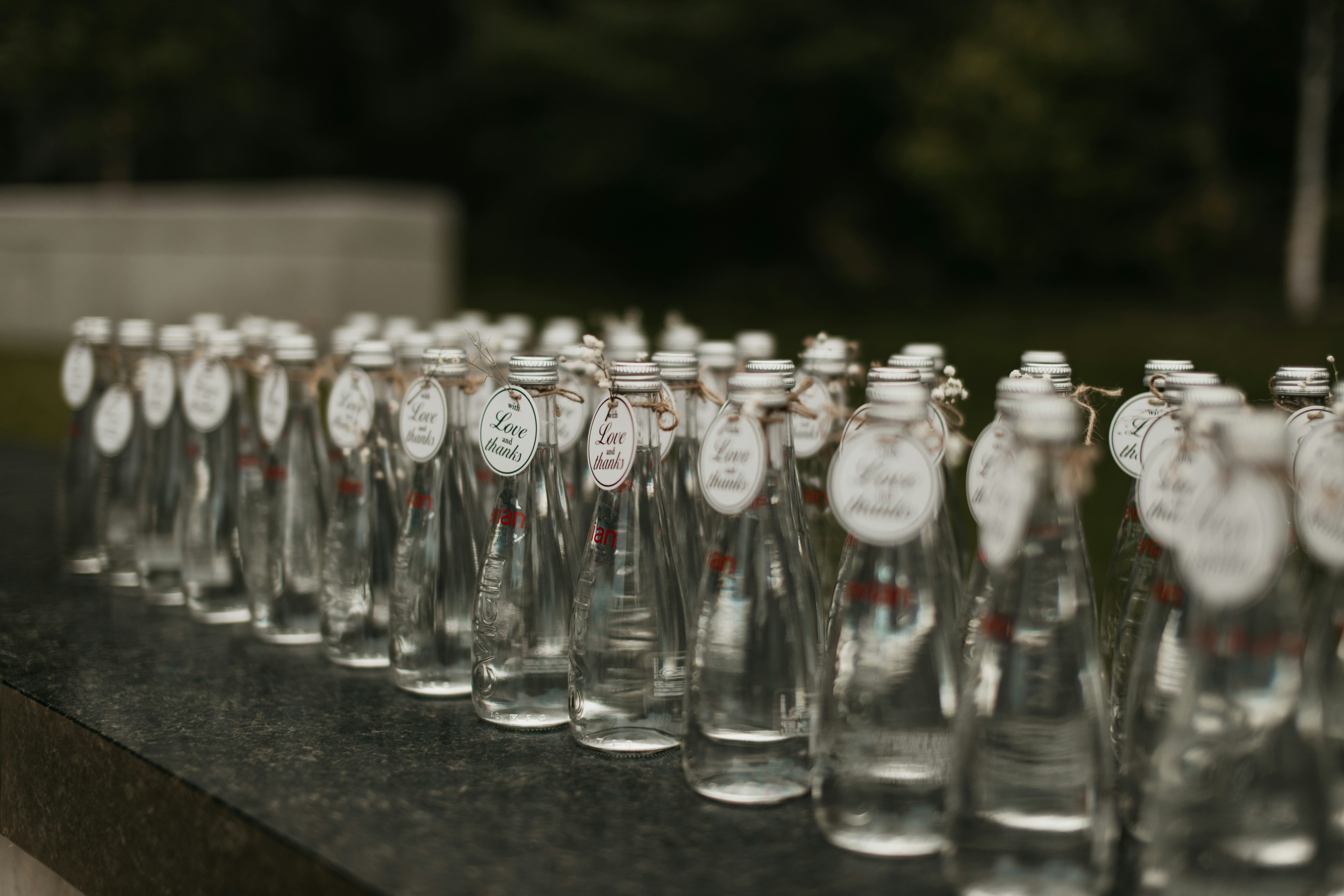 a row of glass bottles