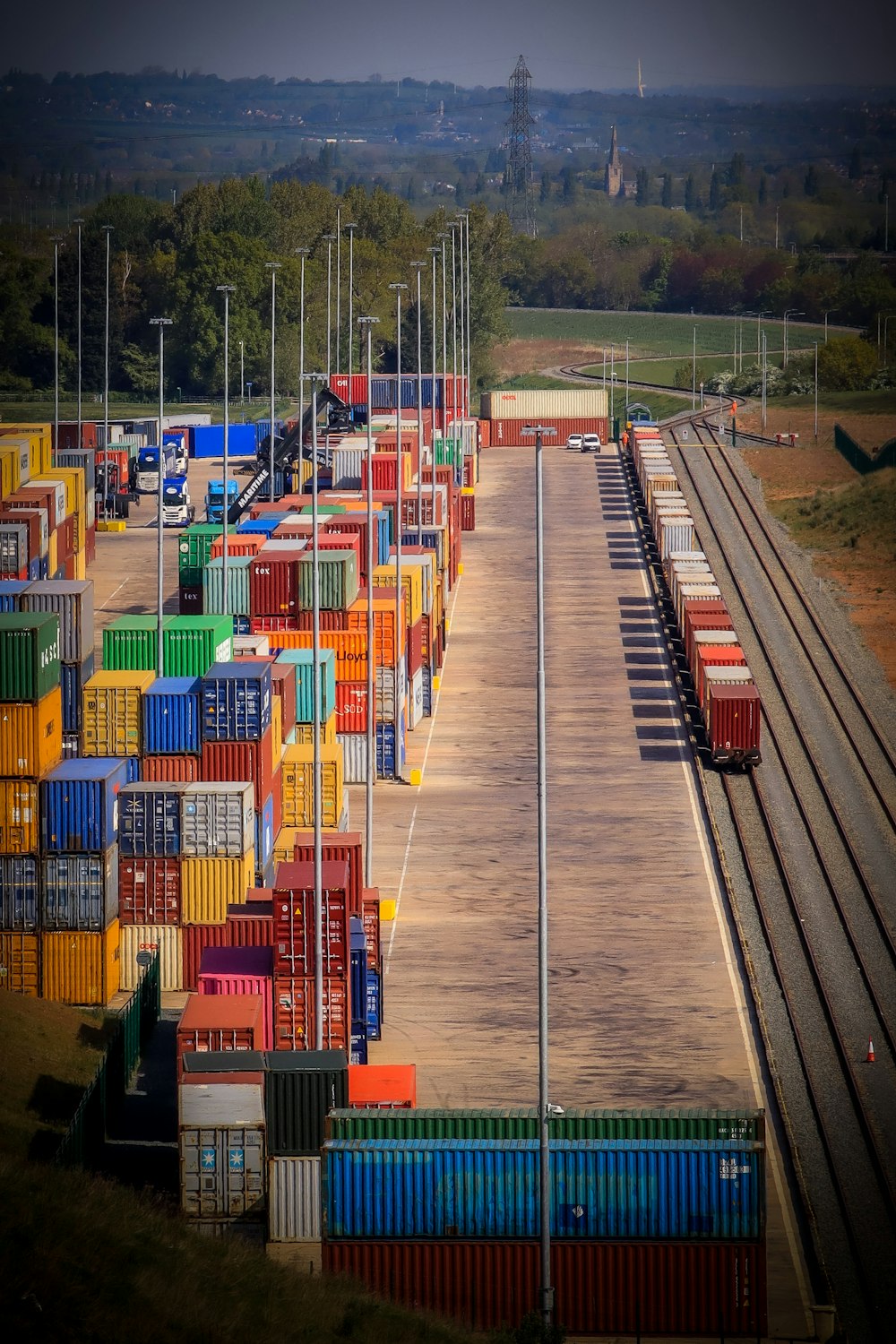 a train travels down the tracks