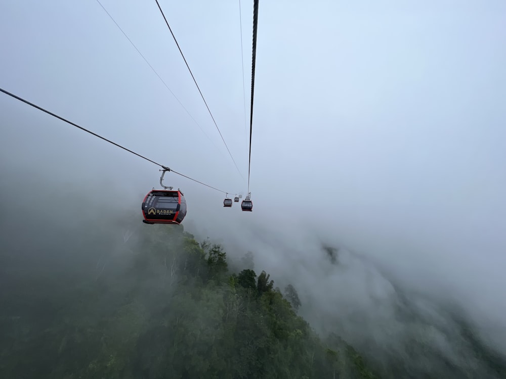 a group of people riding a cable car