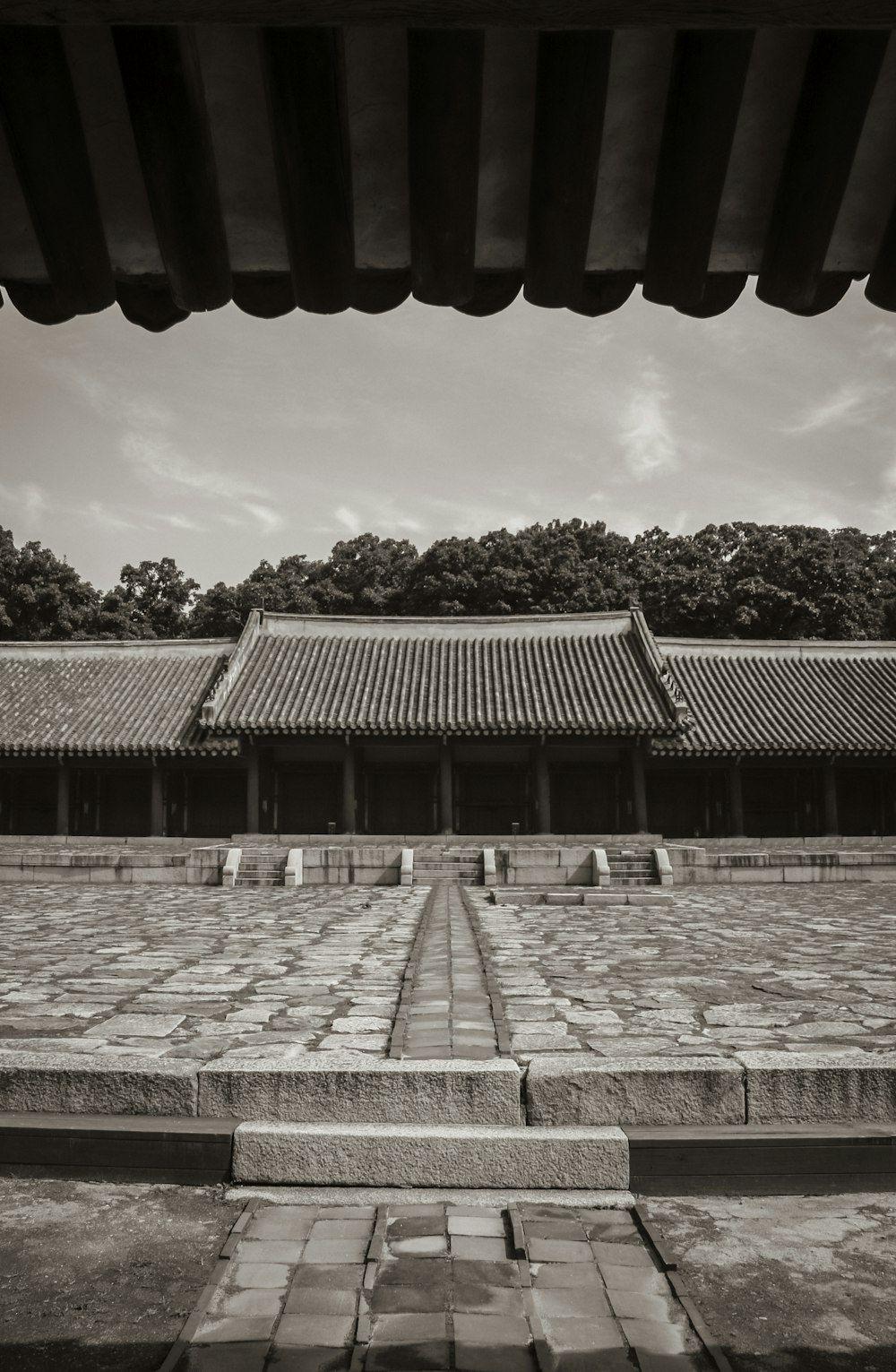 a building with a stone courtyard