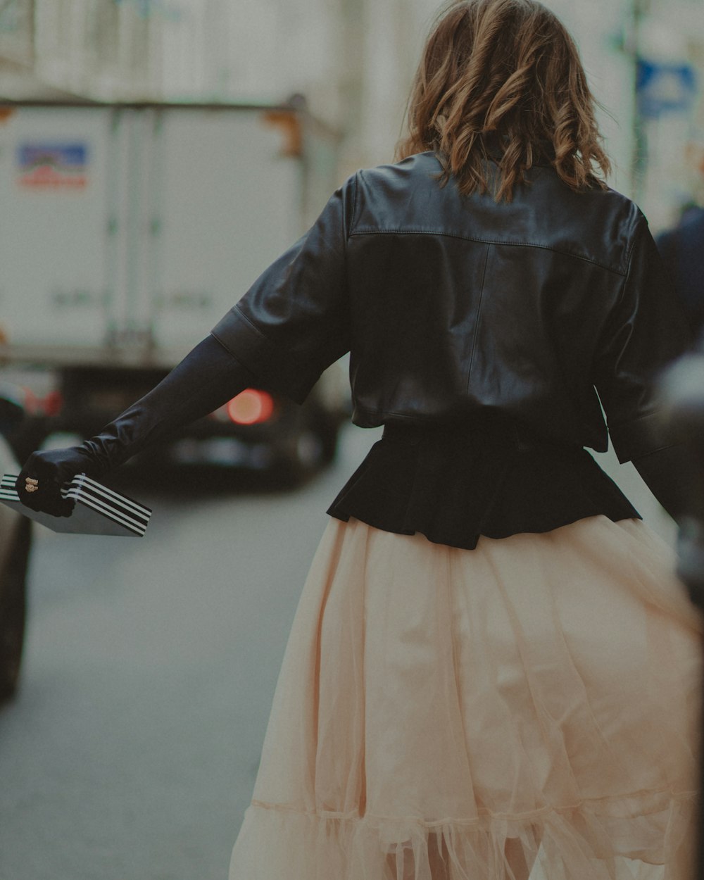 a woman in a black dress