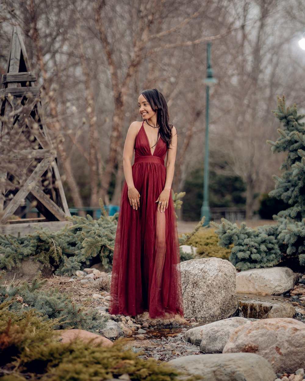 a person in a red dress