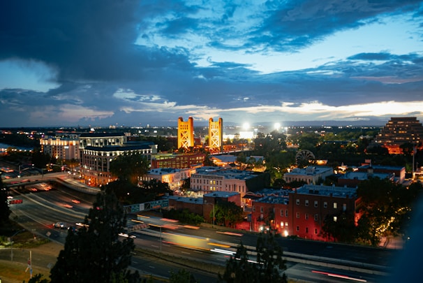 a view of a city at night